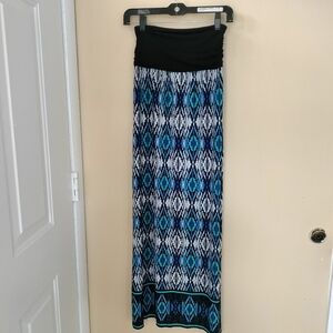 Apt 9 Blue teal black Maxi Skirt M stretch office Travel Southwestern